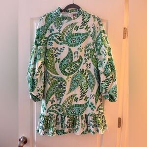 STAUD Green and White Carolina Paisley Dress